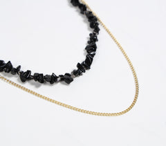 Recycled Brass & Black Gemstone-Chips Layered Necklace