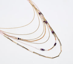 Glass Crystal Beaded Metallic Layered Necklace