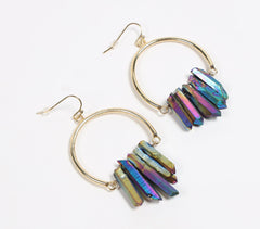 Recycled Brass & Natural Stone Chips Dangle Earrings