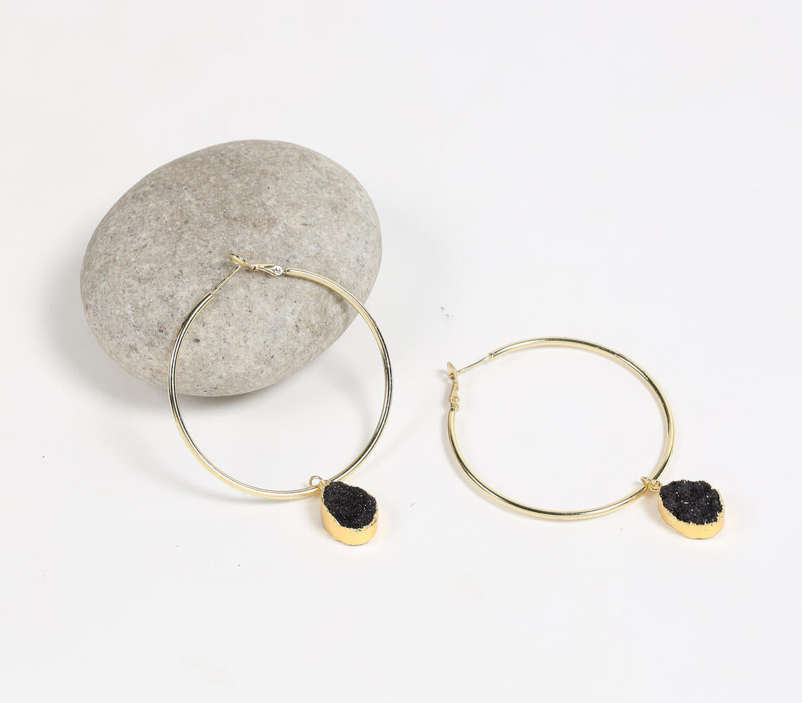 Recycled Brass & Druzy Hoop Earrings