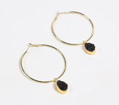 Recycled Brass & Druzy Hoop Earrings