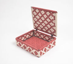 Handwoven Recycled Cotton Maroon-Cream Jewelry Box