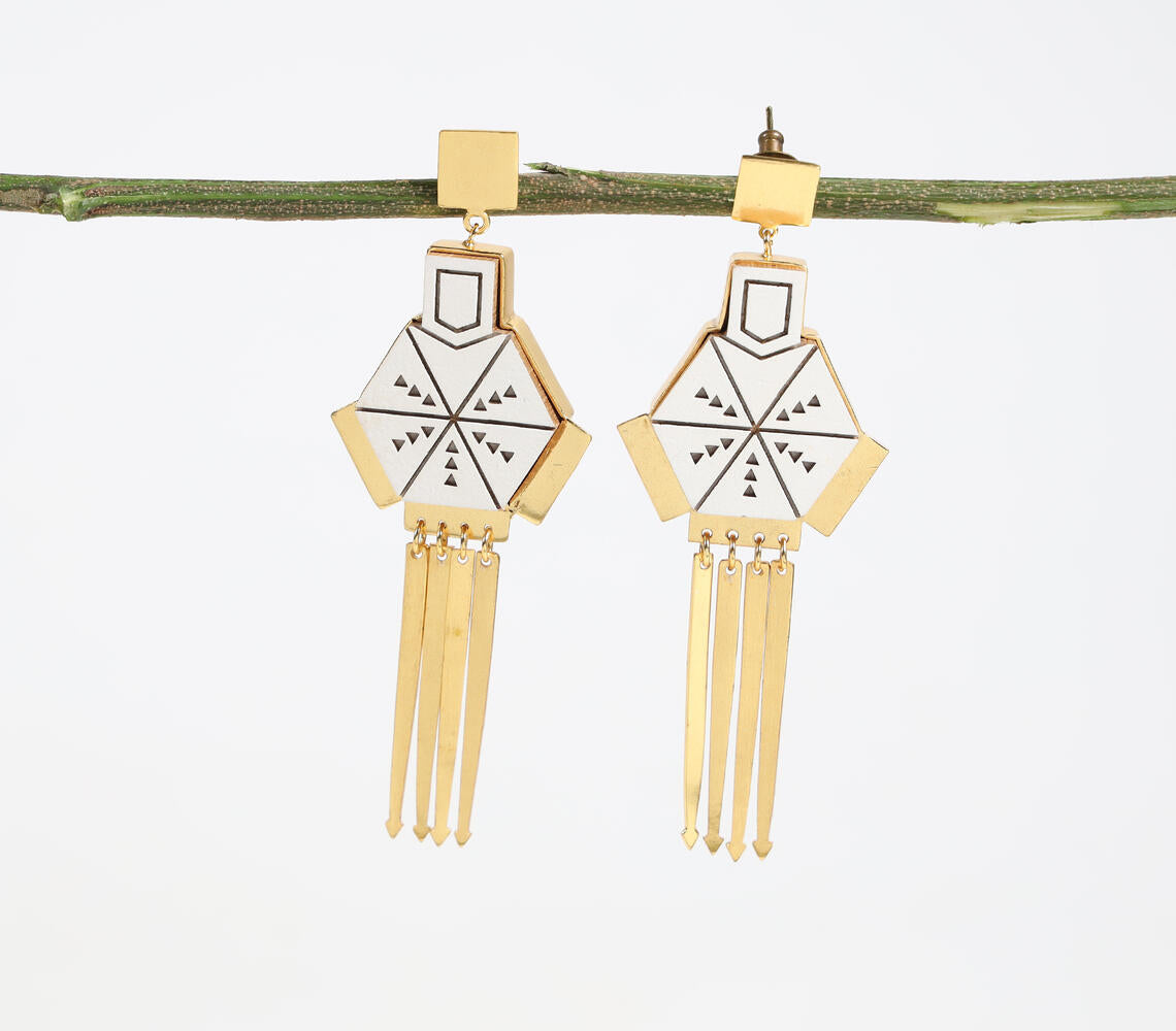 Reclaimed Teak Wood & Gold-Plated Brass Geometric Earrings