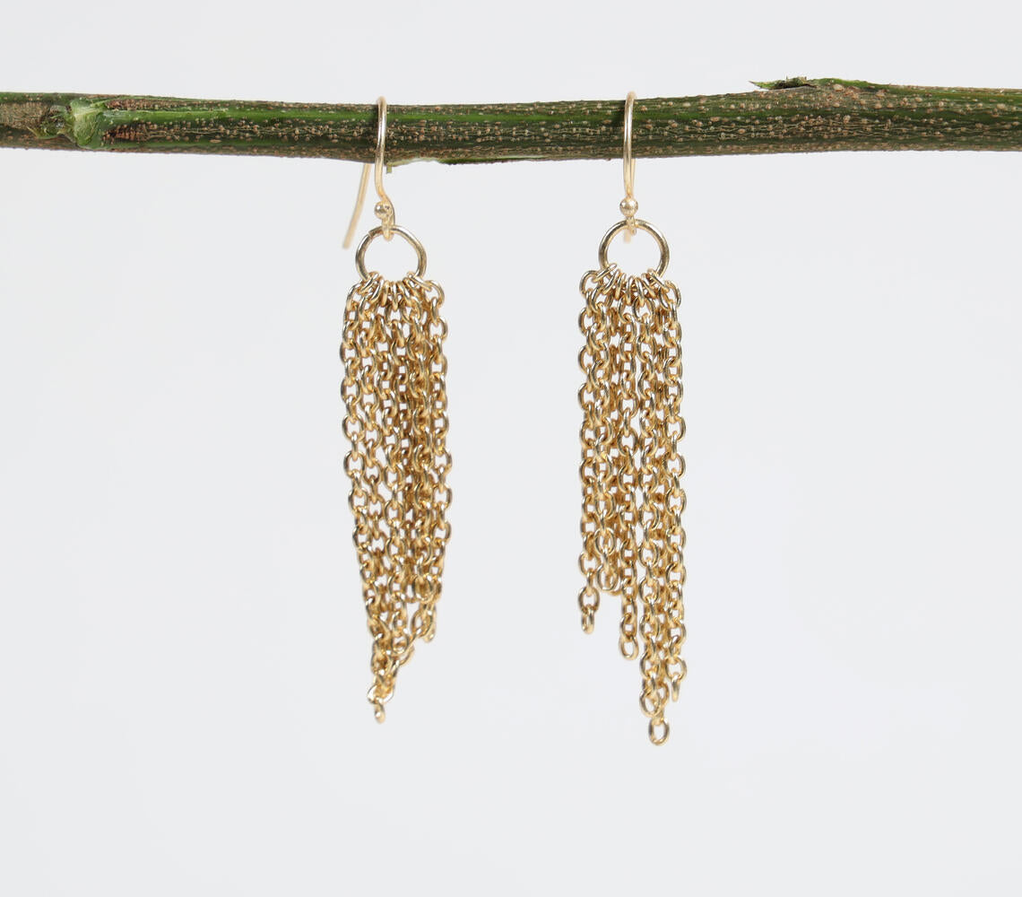 Brass Dangling-Chain Earrings
