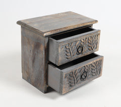 Hand Carved Mango Wood Mini-Chest Jewelry Drawer