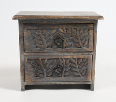 Hand Carved Mango Wood Mini-Chest Jewelry Drawer