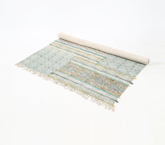 Hand Embroidered & Block Printed Cotton Maximal Fringed Rug