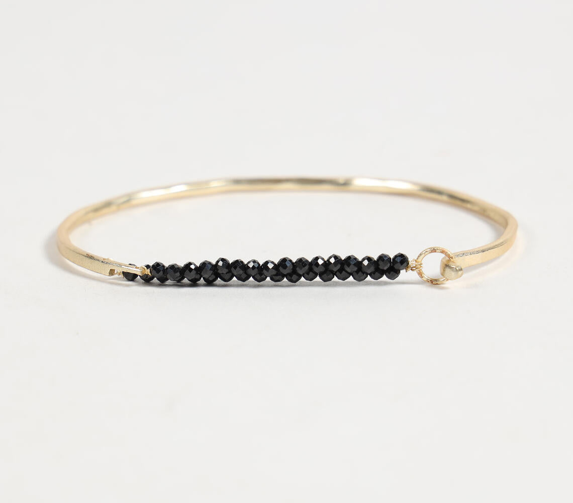 Silver-Toned Brass & Black Onyx Bangle