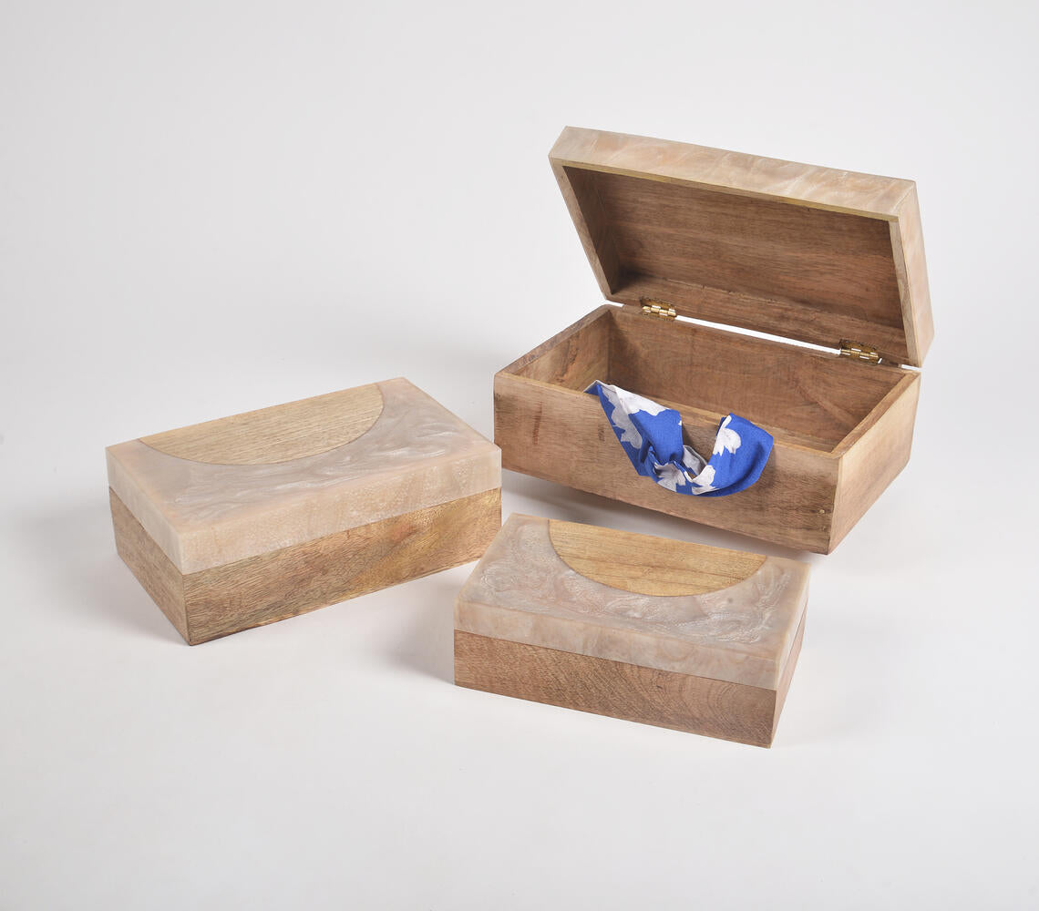 Neutral Resin & Wood Jewelry boxes (Set of 3)