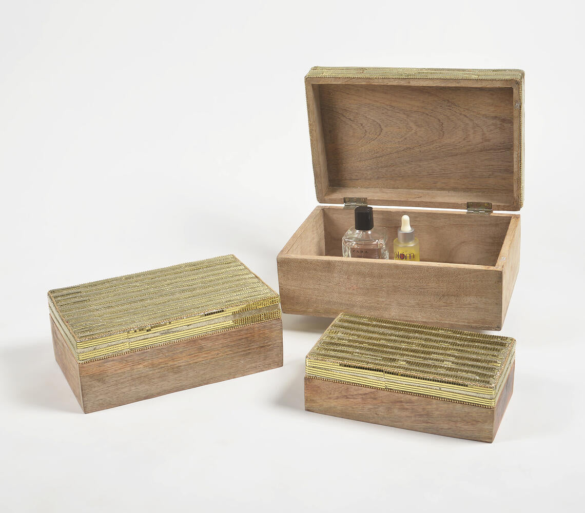 Golden Beaded Jewelry Storage boxes (Set of 3)