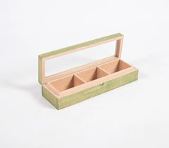 Hand Cut Steam Beech Wood Green Utility Box - 3 Compartments