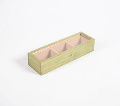 Hand Cut Steam Beech Wood Green Utility Box - 3 Compartments