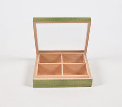 Hand Cut Steam Beech Wood Green Jewelry Box - 4 Compartments