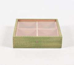 Hand Cut Steam Beech Wood Green Jewelry Box - 4 Compartments