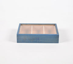 Hand Cut Steam Beech Wood Blue Jewelry Box - 3 Compartments