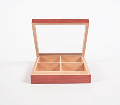 Hand Cut Steam Beech Wood Red Jewelry Box - 4 Compartments