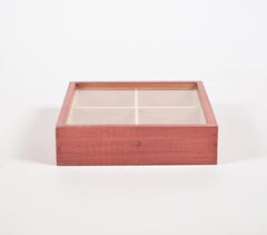 Hand Cut Steam Beech Wood Red Jewelry Box - 4 Compartments
