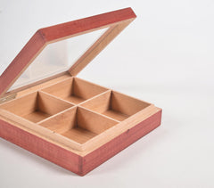 Hand Cut Steam Beech Wood Red Jewelry Box - 4 Compartments