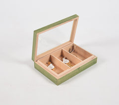 Hand Cut Steam Beech Wood Green Jewelry Box - 3 Compartments