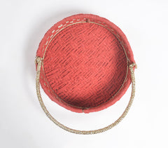 Handwoven Red Basket with Handle