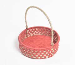 Handwoven Red Basket with Handle