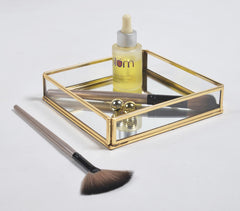 Gold-Toned Stainless Steel & Glass Vanity Tray