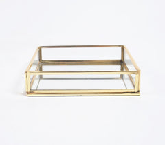 Gold-Toned Stainless Steel & Glass Vanity Tray
