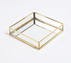 Gold-Toned Stainless Steel & Glass Vanity Tray