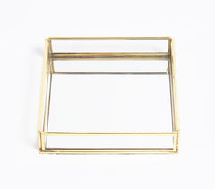 Gold-Toned Stainless Steel & Glass Vanity Tray
