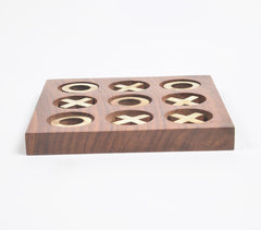 Hand Carved Wooden Tic-Tac-Toe Game Q1