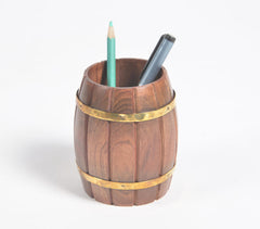 Hand Carved Rosewood Barrel-Shaped Pen Stand