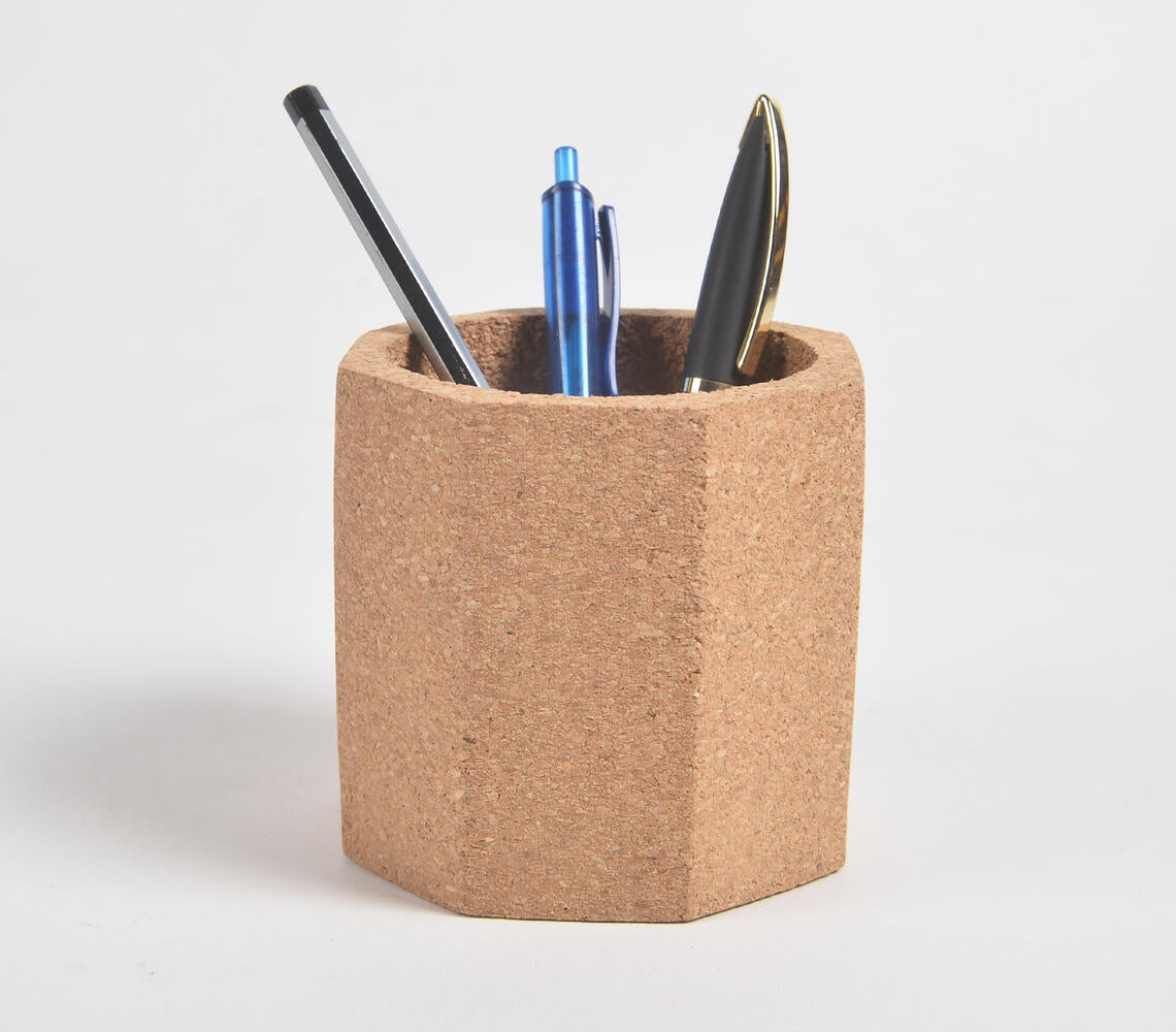 Minimal Hexagonal Prism Cork Pen Holder