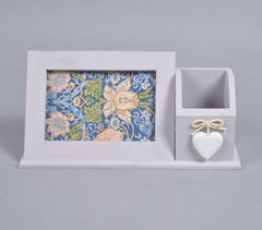 Heart-Charm Wooden Pen & Photo Desk Stand