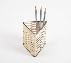 Handwoven Cane & Iron Triangle Pen Stand
