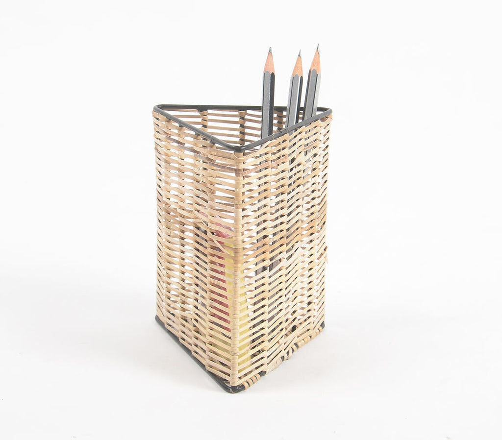 Triangle Handwoven Cane & Iron Pen Stand – Houzz-of-Maya