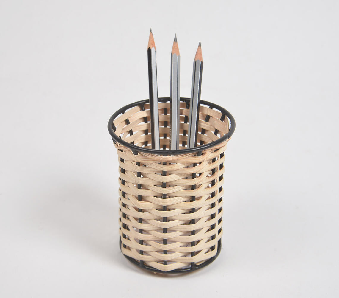 Handmade Cane & Iron Pen Stand