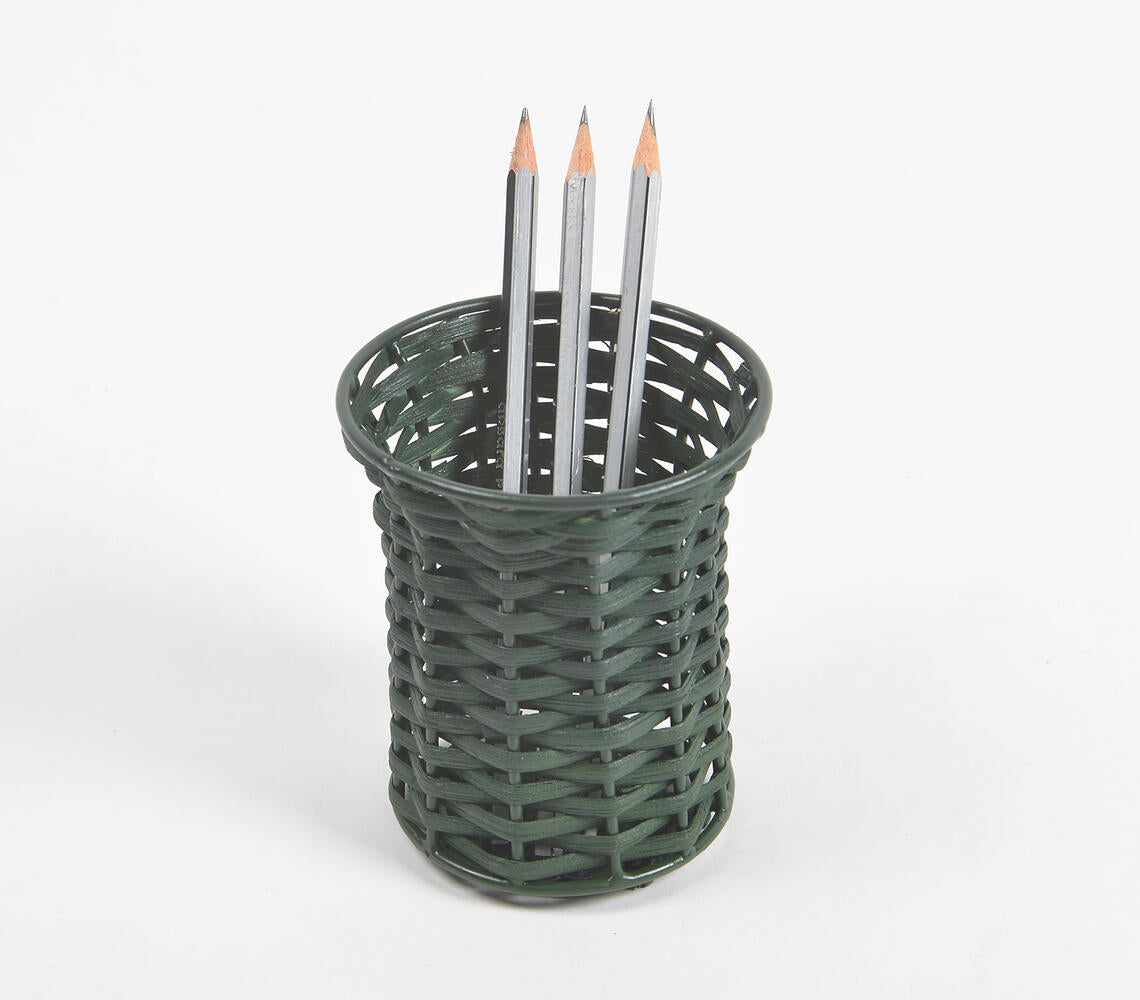 Handwoven Cane & Iron Monotone Pen Stand