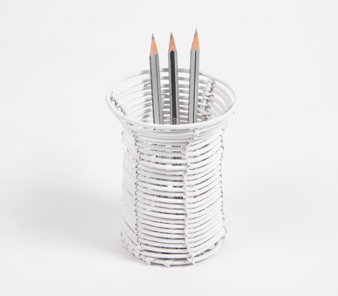 Handwoven Cane White Eco-Friendly Pen Stand