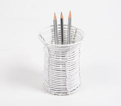 Handwoven Cane White Eco-Friendly Pen Stand