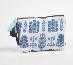 Indigo Floral Printed & Quilted Travel Pouch