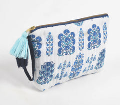 Indigo Floral Printed & Quilted Travel Pouch