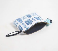 Indigo Floral Printed & Quilted Travel Pouch