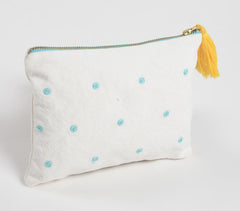 Embroidered Blue Dots Cotton Travel Pouch