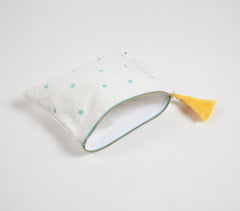 Embroidered Blue Dots Cotton Travel Pouch