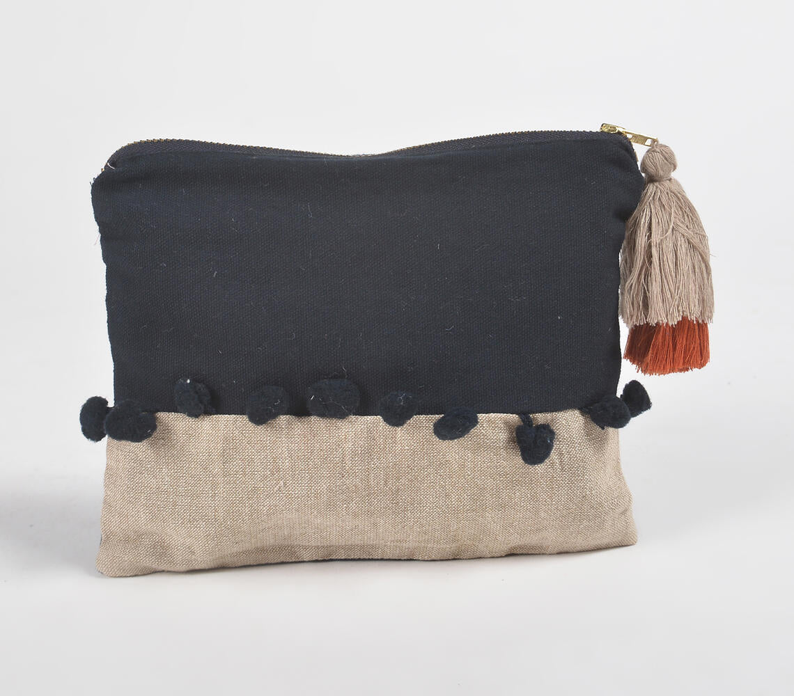 Colorblock Monotone Embroidered Travel Pouch