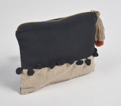 Colorblock Monotone Embroidered Travel Pouch
