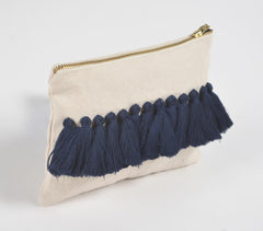 Navy Tasseled Solid Travel Pouch