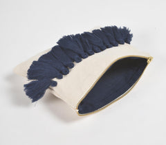 Navy Tasseled Solid Travel Pouch