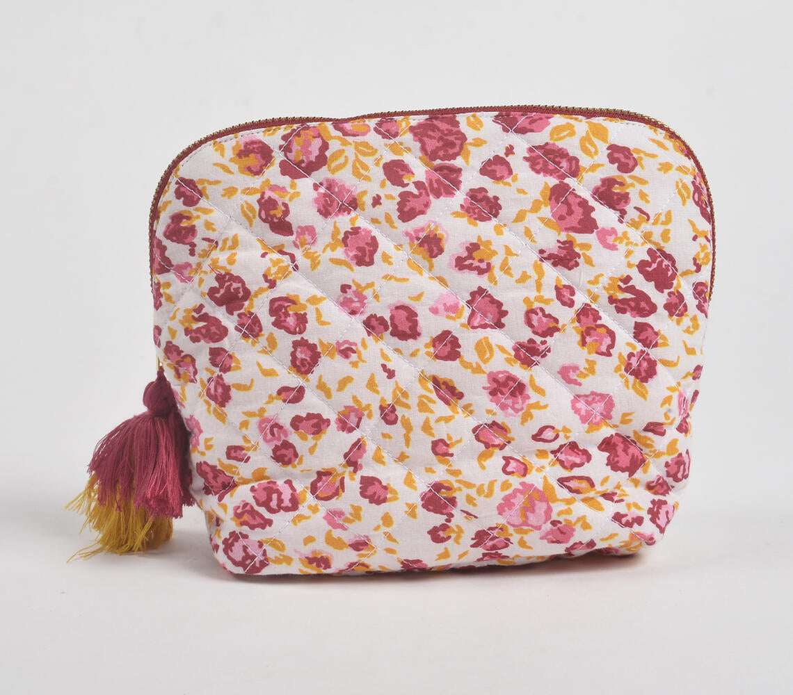 Floral Fuschia Cotton Tasseled Travel Pouch