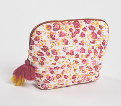 Floral Fuschia Cotton Tasseled Travel Pouch